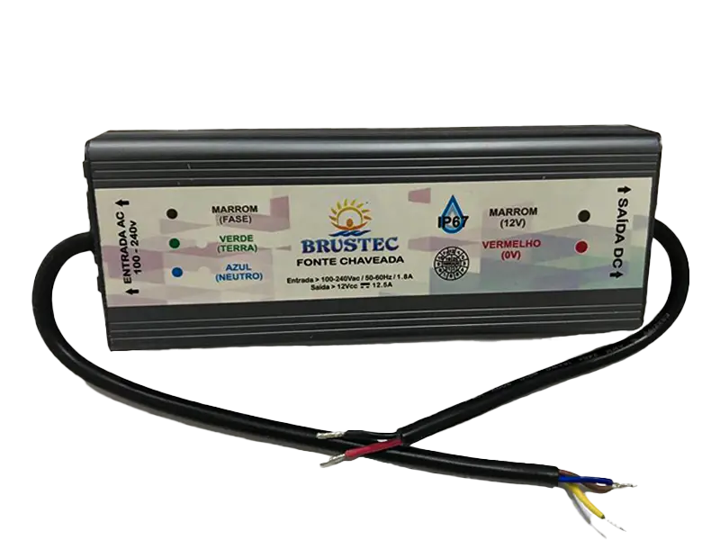 Fonte 12A/12V Chaveada - 140W (Blindada) Brustec